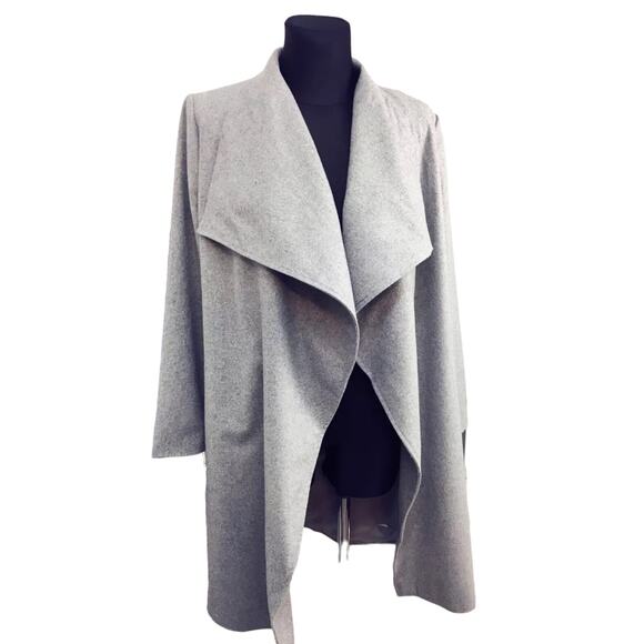 Women's MISSGUIDED Waterfall Gray Coat with Tie Belt Size UK 12/US 8 - Picture 2 of 7